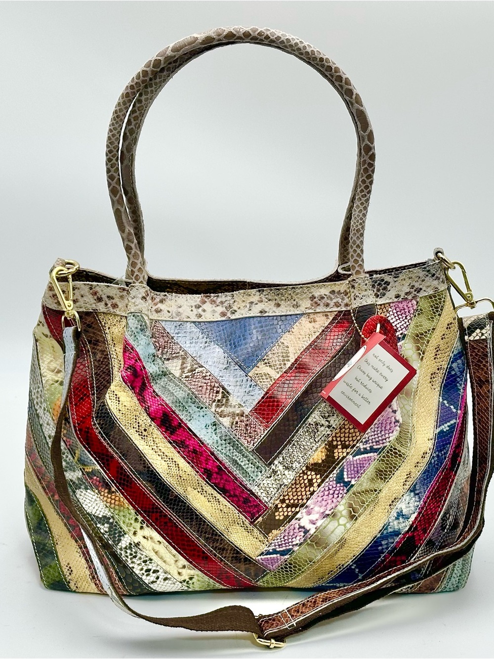 Choas by Elsie Large Leather Patchwork Crossbody Tote Bag Purse NWT Multicolor